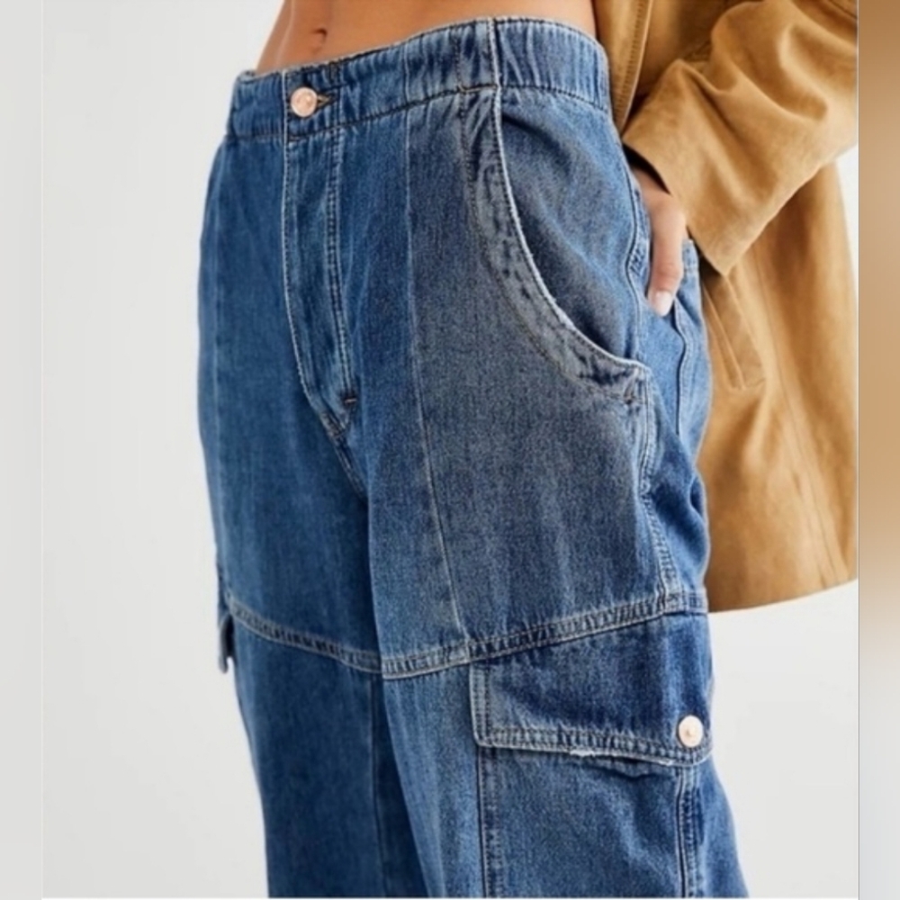 Free People All Star Pull On Jeans Utility Cargo Low Slung Baggy Denim Small - Picture 6 of 12
